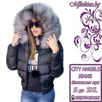 Дамско яке с естествен пух, City Angels Jeans, Черно, 6855